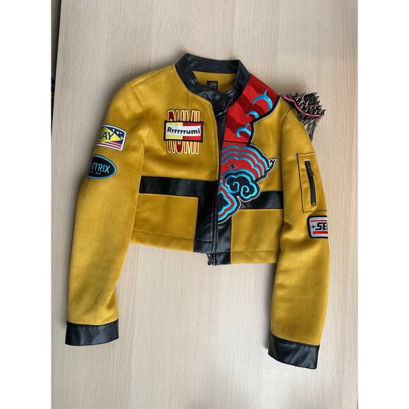 RARE! Custom Rumi Yellow Leather Cosplay Suede and Leather Jacket - Size L - Picture 3 of 12